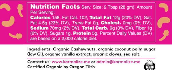 Organic Cashew Butter - label